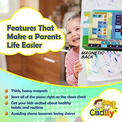 Cadily Day & Night Magnetic Boy Chart for Kids. Recompense Bons hábitos com um gráfico de tarefas da manhã e da noite para crianças para crianças e crianças pequenas. Um gráfico de tarefas diárias para crianças funciona muito bem como um gráfico de comportamento.