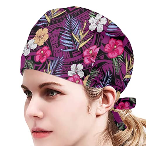 JeoCody Purple Hawaiian Flower Cap, chapéu de boné de trabalho com faixa de suor para mulheres/homens