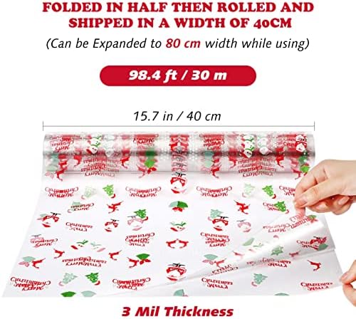 NUOBESTY Christmas Celofane Wrap Roll | 99 pés. Longo x 16 pol. De largura | 3 mil transparentes | Cristal claro com os projetos de