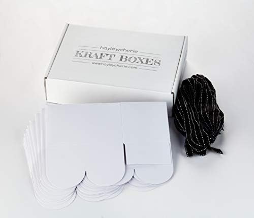Hayley Cherie - caixas de tratamento de kraft pretas com fitas brancas e douradas - 6,5 x 4 x 4 - Cartão de 400gsm de