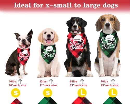 Buffalo xadrez bandanas de cães de Natal, lados de uso duplo-lados de bibras de triângulo, lenço de cachorro com flakes de neve feliz natal para pequenos cães grandes cães grandes gatos de animais de estimação, 2 pacote