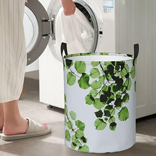 Kuilepa aquarela folhas verdes folhas impermeáveis ​​cestas de lavanderia dobrável com alças para lixeira, quarto de crianças,