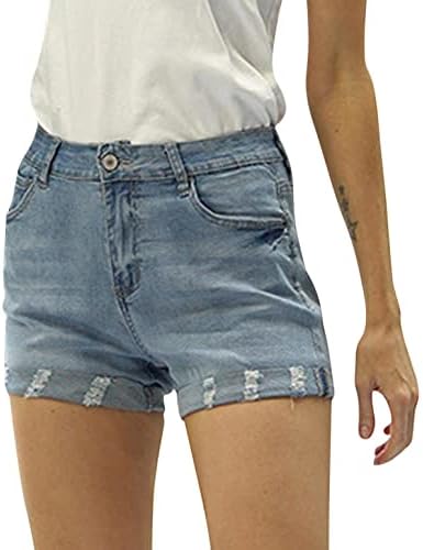 Chape alta shorts jeans vintage para mulheres dobradas shorts de bainha rasgada com bolsos shorts angustiados de mulheres