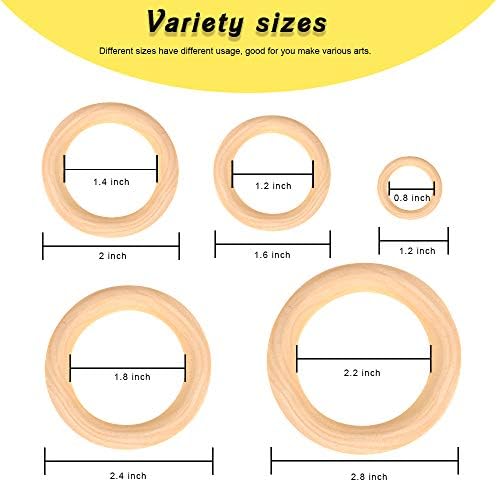 Bestsupplier 50 pcs inacabados anéis de madeira sólidos para artesanato, pingente de anel e fabricação de jóias de conectores, 5 tamanho