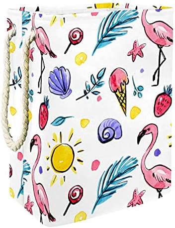 Aquarela Flamingo Snail Sun Summer Summer Pattern Roundry Turgo com alças grandes cestas dobráveis ​​para lixeira,