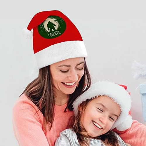 Bigfoot eu acredito que chapéu de natal Papai Noel chapéus de pelúcia curta com punhos brancos para homens Mulheres decorações de festas de férias de Natal