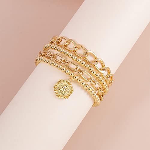 Pulseiras de ouro para mulheres pulseiras iniciais de ouro pulseira empilhável bracelete de bracelete conjunto de pulseiras