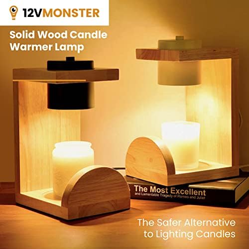 12VMonster Lâmpada de vela de madeira maciça - Lâmpada de vela de cilindro branco com interruptor mais escuro e temporizador