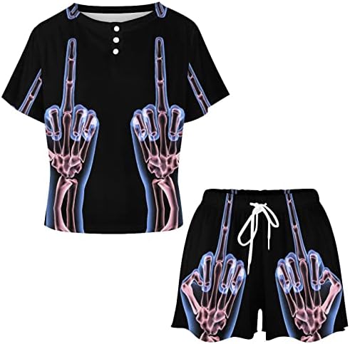 Raios-X dedo médio 2pcs Sleepwear Desenvolvimento de pijamas casuais camisetas e shorts fatos de serviço doméstico