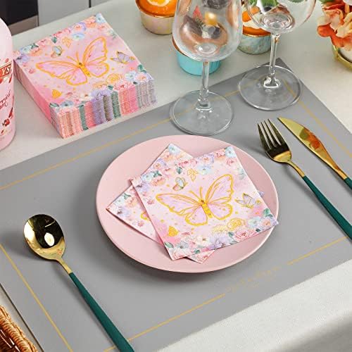 Guardanapos de borboleta papel papel rosa borboleta e toalhas de hóspedes de flores de festas de borboleta descartável jantar de festa de mão guardana