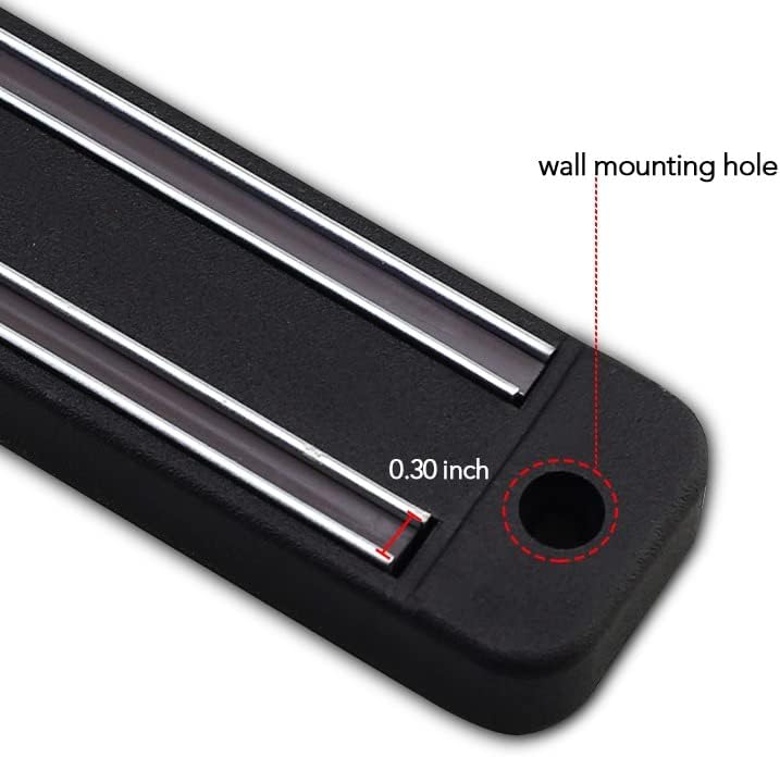 Suporte de faca magnética de montagem na parede - 13 polegadas de armazenamento de bloco de plástico preto com tira de chef, organizador
