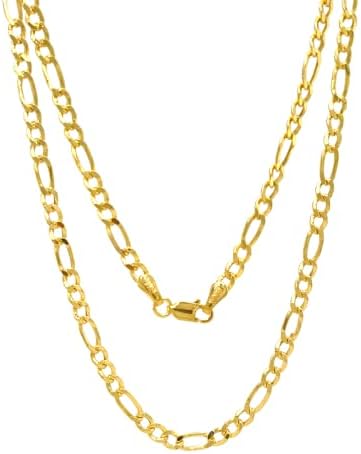 Jewelheart 14K Cadeia de Figaro de ouro real - 2,45 mm 3,15 mm 4,1mm 5,1mm Coloque cubano Cut Cut Link Figaro para homens - colar de pendente de ouro delicado para mulheres 16 18 20 22 24
