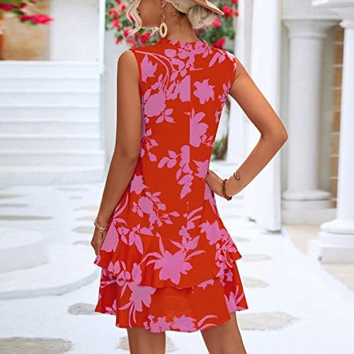 Vestidos de praia de verão feminina Fehlegd Fashion Floral Print V pescoço traço de luto sem mangas Ruffle vestido de tanque