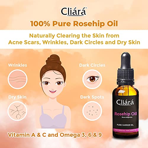 Óleo de Cliara Roseip para rosto, perfume natural leve, óleo de rosa ultra-hidratante, altamente absorvente e antienvelhecimento,
