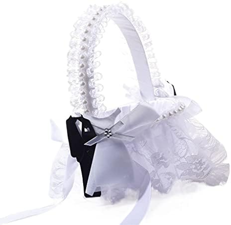 JGQGB White Wedding Flower Girl Basket Sweet Symbol Festy Supplies Favors Favors