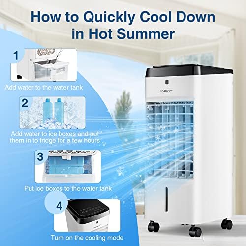 3-em 1 Evaporativo Cooler de ar, refrigerador de pântano pessoal silencioso com controle remoto, oscilação de 70 °, timer de