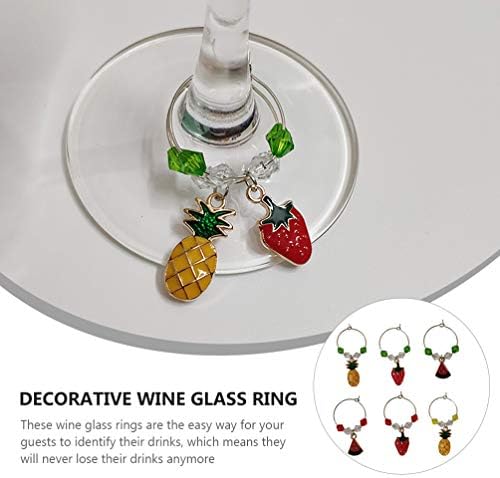PretyZoom Wine Marker 6pcs encantos e marcadores de bebida para copos de vinho pendentes de fruta de metal anéis de vidro de vinho identificar marcador de vidro da série de frutas de rótulo para o anel de xícara de vinhos de festa de praia de praia