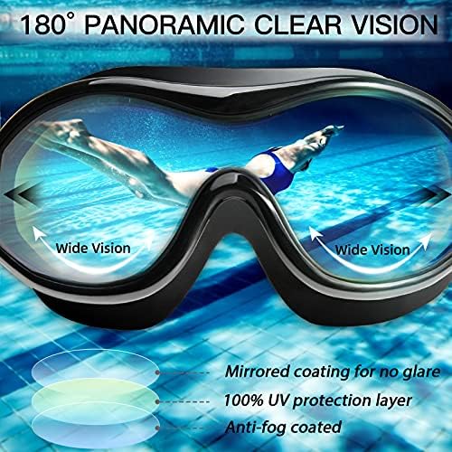 Óculos de natação sem vazamento de óculos de óculos de nadar para homens adultos jovens, proteção UV 180 ° Clear Vision