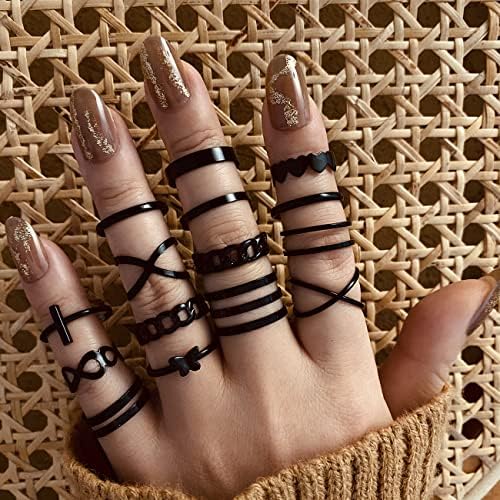 Anéis pretos para homens Mulheres meninas, conjunto de anéis punk gótico, pacote de anel ajustável gótico, anéis de animais empilháveis