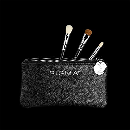 Sigma Beauty Glam 'n Go Mini Eye Brush Conjunto, 3 pincéis e bolsa de beleza