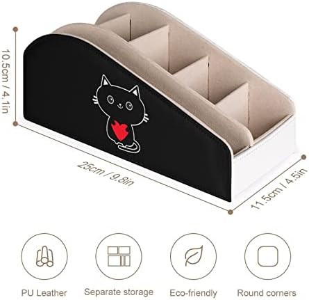 Porta de controle remoto de gato preto com 6 compartimentos caixa de armazenamento de organizador remoto de couro PU para escritório em casa