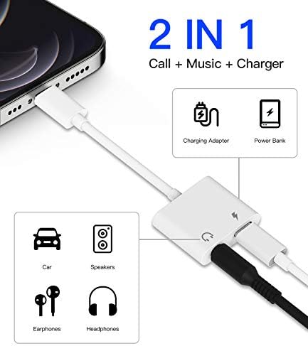 2Pack 【Apple MFI certificado】 iPhone Aux Adapt Lightning para cabo de 3,5 mm com dongle de fone de ouvido com fone de ouvido de áudio