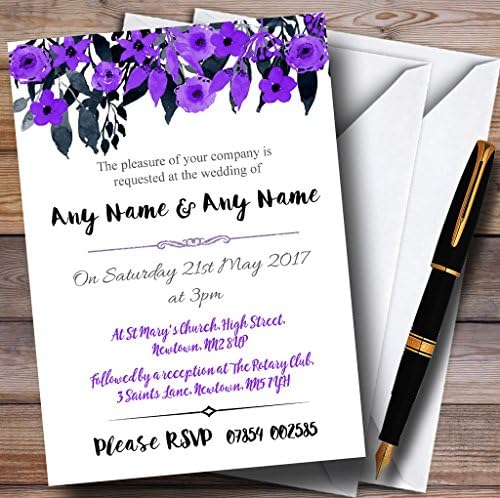 O card zoológico em aquarela preto e roxo cabeçalho floral personalizado recepção convit.