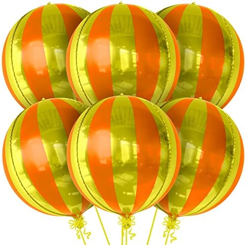 Katchon, balões vermelhos e dourados - 22 polegadas, pacote de 6 | Balões de carnaval, decorações de festas temáticas do carnaval, balões de papel alumínio vermelho | Balões listrados de ouro, decorações de festas de carnaval, balões de papel alumínio laranja