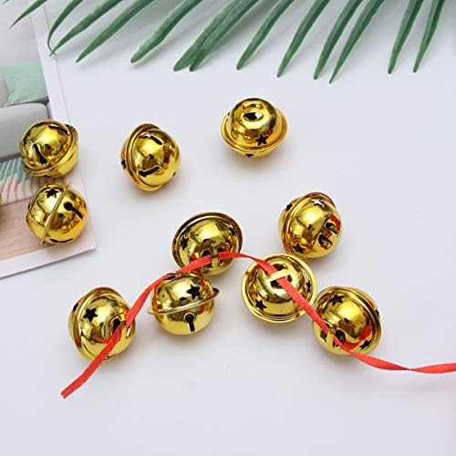 Ornamentos caseiros de Holibanna 20pcs Christmas Jingle Bell, Golden Glitter Bells Hollow Out Star Sleigh Sino com fita Diy