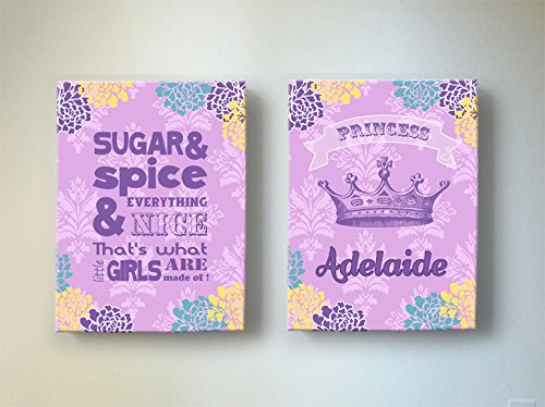 Meninas personalizadas Princesa Floral Decoração de parede - Rhymes infantis de açúcar e especiarias - Ótimo para presentes de arte do chá de bebê - para quartos e salas de jogos - Escolha entre cores e tamanhos de designer