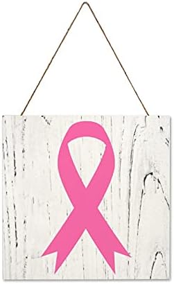 AROGGELD Câncer de mama Consciência rosa fitas rosa sinal de madeira Cura de fita de madeira de madeira decoração decorativa decoração de arte de parede para sala de estar presente de aniversário, 30x30cm