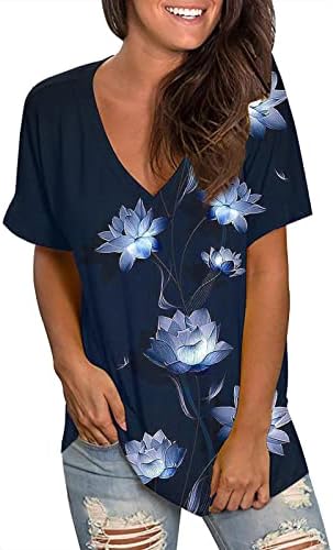Tops de verão para mulheres casuais v pescoço floral camisetas estampadas de verão tops confortáveis ​​com manga de pétalas
