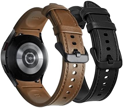 Junglehe Watch Band compatível com Samsung Relógio 5 40mm 44mm / relógio 5 Pro 45mm, sem lacunas híbridas de couro e relógio de silicone para mulheres, pulseira à prova de suor para Galaxy Watch 4 Classic 46mm 42mm / relógio 4, marrom+preto 2 pacote 2