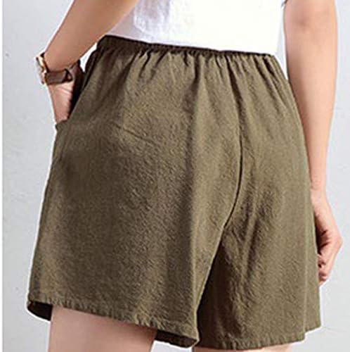 Cintura de shorts finos de linho feminino shorts de linho largo largo casual topo de manga curta alta para mulheres verão