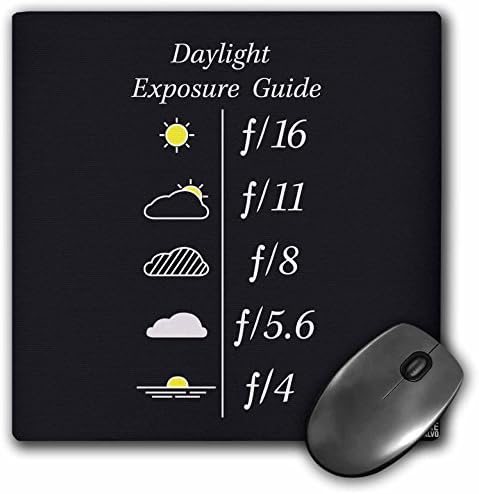 3drose LLC 8 x 8 x 0,25 polegadas Mouse pad, guia de exposição à luz do dia e tabela de abertura de medição de luz Branco/amarelo