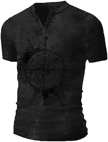 Camiseta henley para homens, bússola estampa de manga curta camisetas gráficas masculinas esportes casuais esportes slim tops