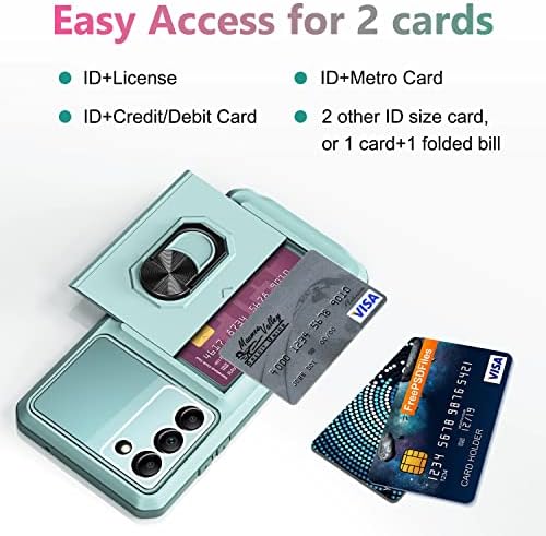 Vofolen for Galaxy S23 Plus Caso Carteira do cartão de crédito Id Id Slot Slot Porta deslizante Pocket Pocket com 360 ° Girão