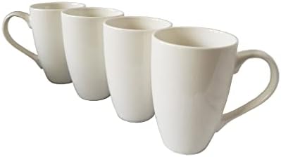 Essential Drinkware 18oz Portici Porcelana Grande canecas de café, branco - Conjunto de 4 xícaras de estilo de bistrô altas com alças extras grandes e cor branca