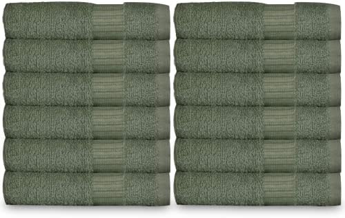 Têxteis de ouro algodão - 12 pacote | 13x13 polegadas | Sage Green - Ultra Soft, altamente absorvente, duradouro
