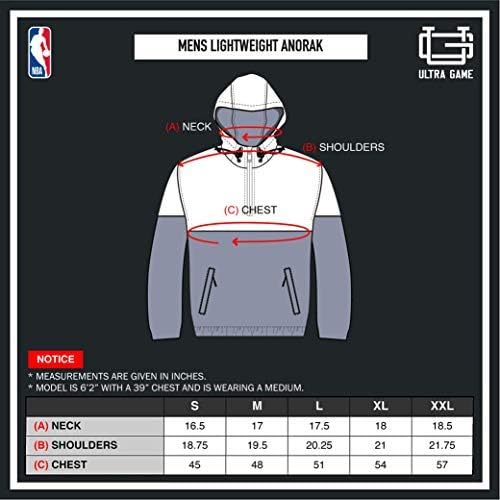 Ultra Game NBA Men's Quarter Zip Pullover Hoodie Windbreaker