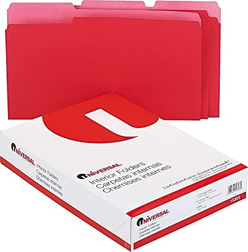 Pastas de arquivo interior reciclado 15303 Universal, 1/3 de corte, legal, vermelho, 100/caixa