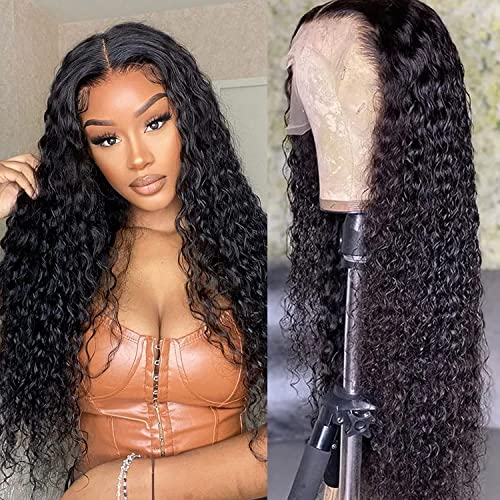 Youfa Deep Wave Lace Front Wigs Human Hair Wigs Para Mulheres Negras, 26 polegadas T Parte TRANSPARENTE ALIMENTAÇÃO CABE