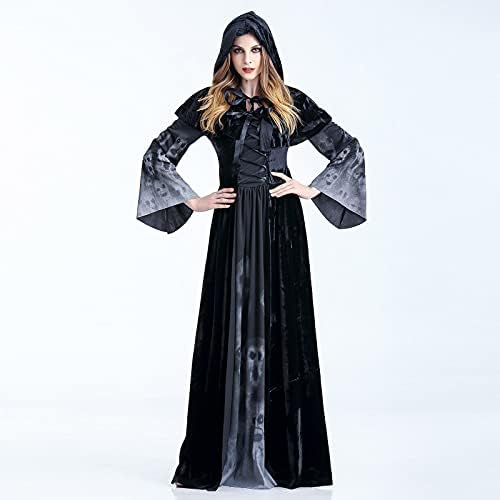 Vestido de halloween feminino, vestidos maxi góticos femininos com manto de renda para cima vestido fantasma fantasma traje vitoriano