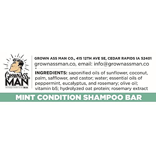 Grown Ass Man Co. - barra de xampu sólida rica em espuma 3 em 1: cabelo, barba e lavagem do corpo - plástico livre e ecológico, natural