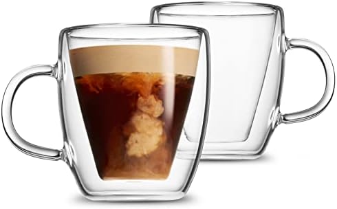 Conjunto de canecas de café de Godinger, canecas de café de vidro, xícaras de café de vidro isoladas de parede dupla, xícaras de