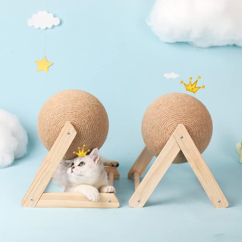 Walnuta gato arranhando a bola de madeira mobiliário de estimação sisal corda bola de brinquedo de brinquedo de brinquedos de gatinho de escalada Brinquedos de arranhão