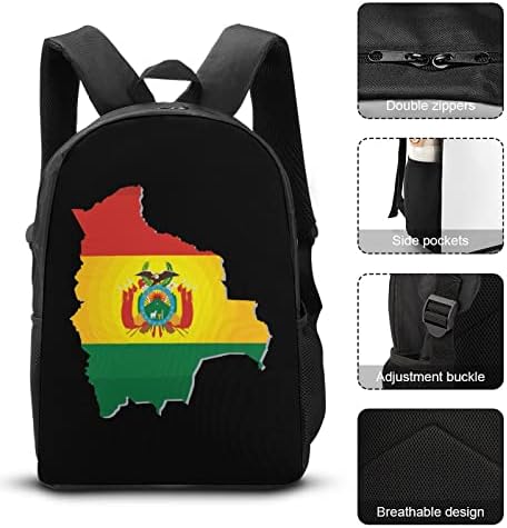 Bolivia Flag Mapa School Backpack Conjuntos para estudante fofo estampado estampado conjunto com lancheira isolada e caixa de