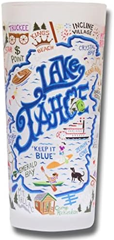 Catstudio Lake Tahoe bebendo vidro | Obra de arte inspirada na geografia impressa em uma xícara de gelo