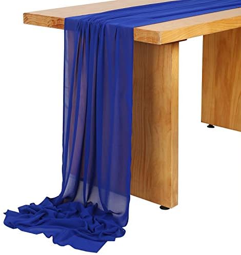 Sherway 27 x 168 polegadas Royal Blue Chiffon Mesa de casamento Runner, Sobreposição de mesa de mesa azul de 14 pés extra de 14 pés, Decoração de mesa de chá de chá de chá de chá de noiva de casamento rústico