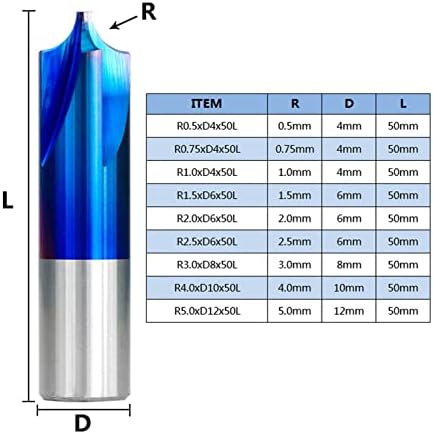 Yuzzi Carbide End R0.5-R5.0 Azul Conto de canto de arredondamento Radius final para a máquina 1pcs